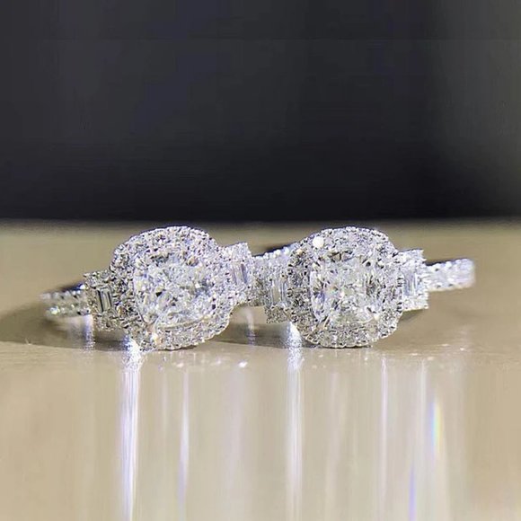 ⚡ Beautiful Pure Zircon Cubic Carved Macro Pave Silver Rings Women, PD646 - Picture 3 of 5